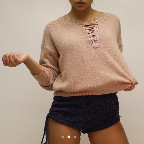 Forever 21 Sweaters - Dusty pink lace up front sweater long sleeve top
